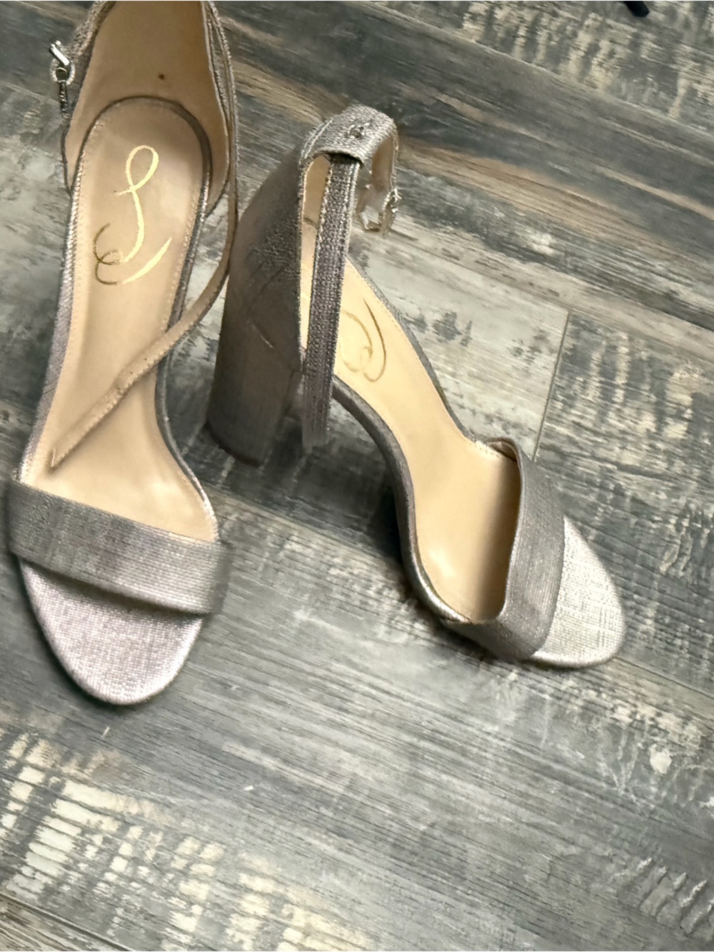Sam Edelman Silver Metallic Block Heel Sandals